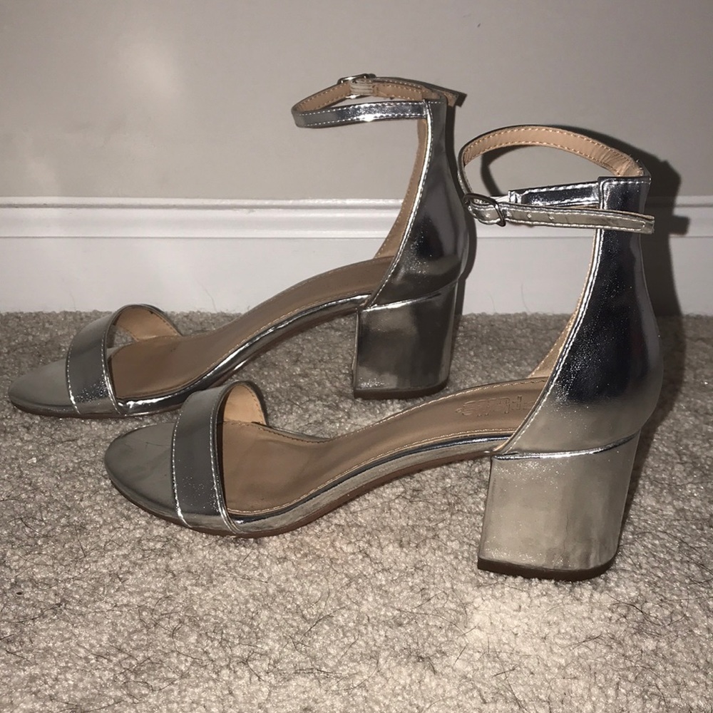 Silver 3 inch strap heels